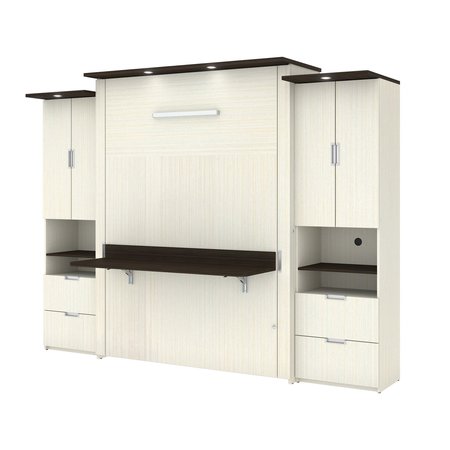Bestar Lumina Queen Murphy Bed with Desk and 2 Storage Cabinets (113W), White Chocolate 85883-31
